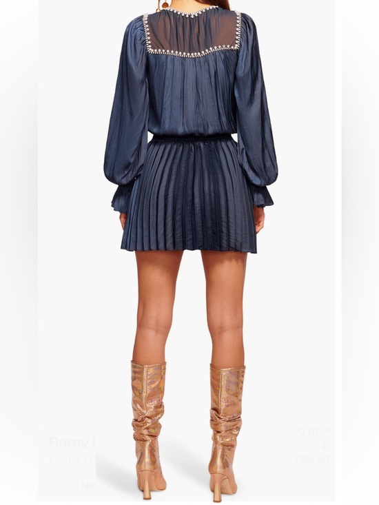 Ramy Brook Embellished Long Sleeve Mini Dress In Blue M - Picture 3 of 5